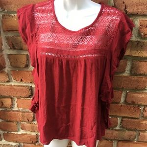 HIPPIE LAUNDRY Burgundy Lace Ruffle Blouse Top M